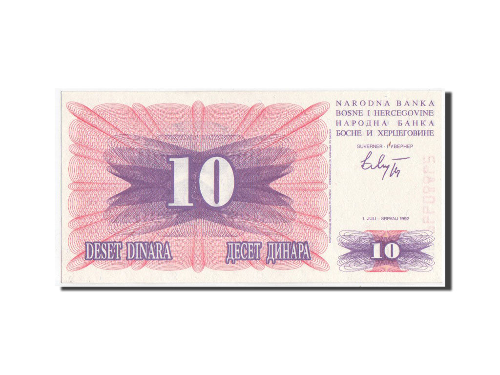 Billete, 10 Dinara, 1992, Bosnia - Herzegovina, SC+