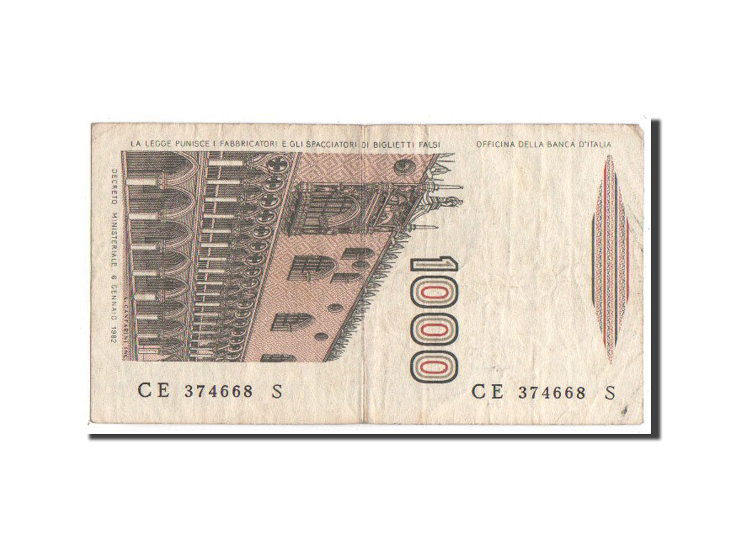 Biljet, Italië, 1000 Lire, 1982, TB