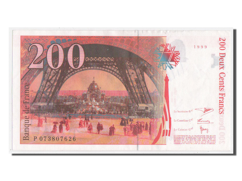 Banknote, France, 200 Francs, 200 F 1995-1999 ''Eiffel'', 1999, AU(50-53)