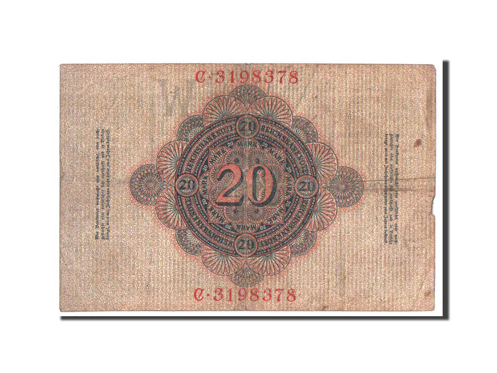 Banknot, Niemcy, 20 Mark, 1908, VF(20-25)