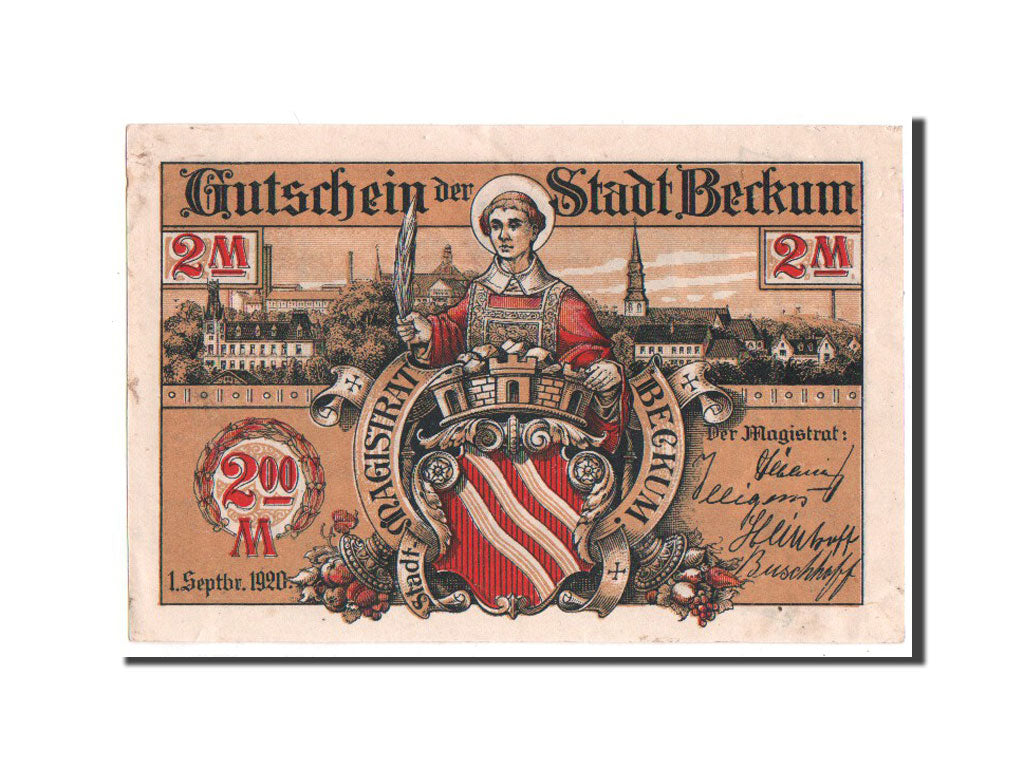 Billete, Alemania, Beckum Stadt, 2 Mark, 1920, EBC, Mehl:68.2