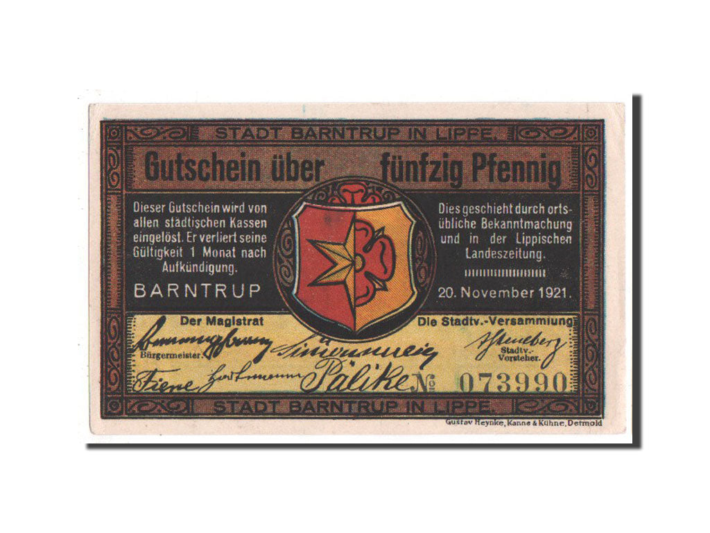 Banknote, Germany, Barntrup Stadt, 50 Pfennig, 1921, UNC(63), Mehl:66.1