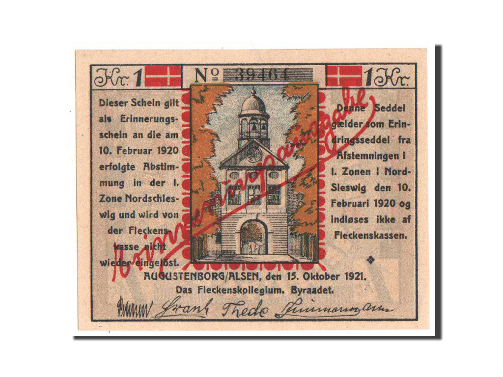 Banknote, Germany, Augustenburg, 1 Krone, 1921, UNC(63), Mehl:54.2