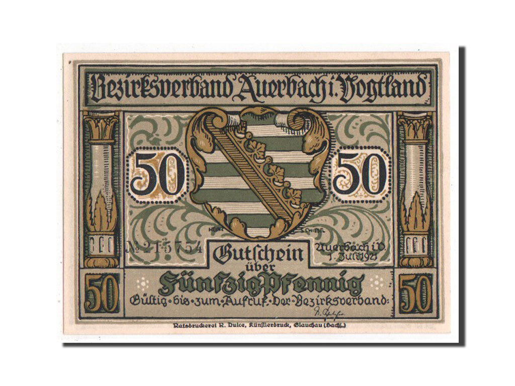 Banknote, Germany, Auerbach Amtshauptmannschaft, 50 Pfennig, 1921, UNC(64)