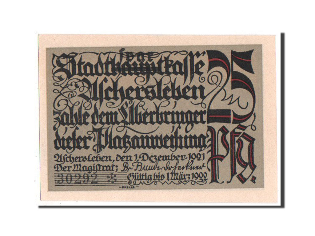 Banknote, Germany, Aschersleben, 25 Pfennig, 1921, UNC(64), Mehl:50.3