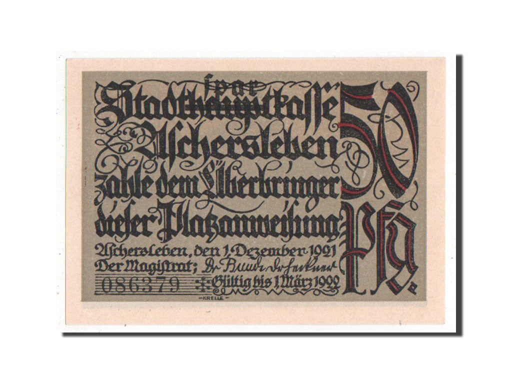 Banknote, Germany, Aschersleben, 50 Pfennig, 1921, UNC(65-70), Mehl:50.3