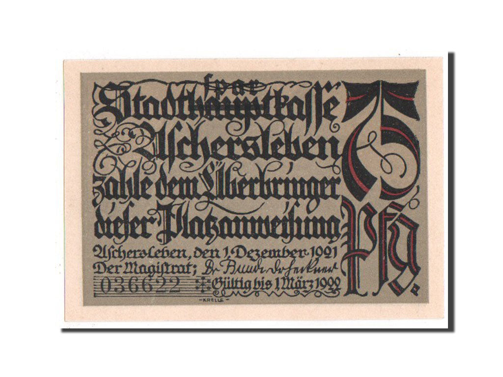 Banknote, Germany, Aschersleben, 75 Pfennig, 1921, UNC(65-70), Mehl:50.3