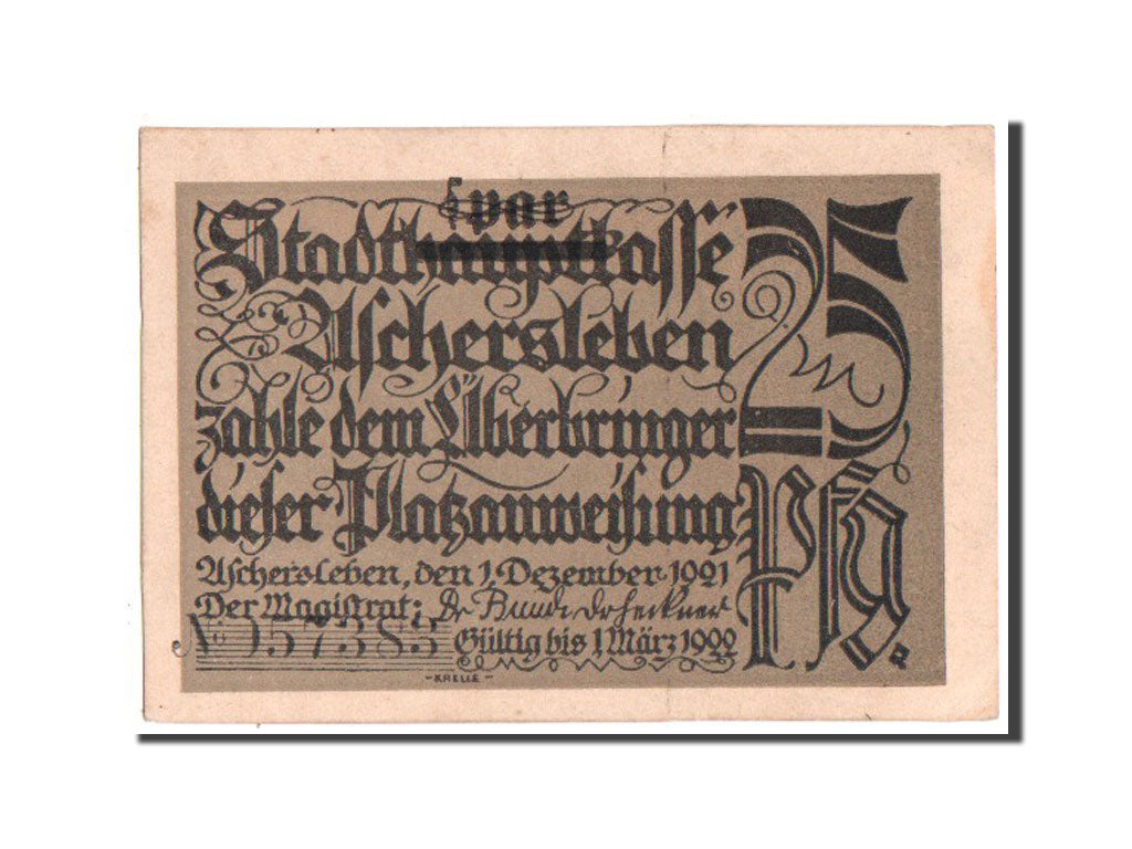 Banknote, Germany, Aschersleben, 25 Pfennig, 1921, UNC(63), Mehl:50.7