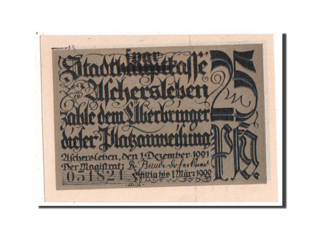 Banknote, Germany, Aschersleben, 25 Pfennig, 1921, UNC(65-70), Mehl:50.7