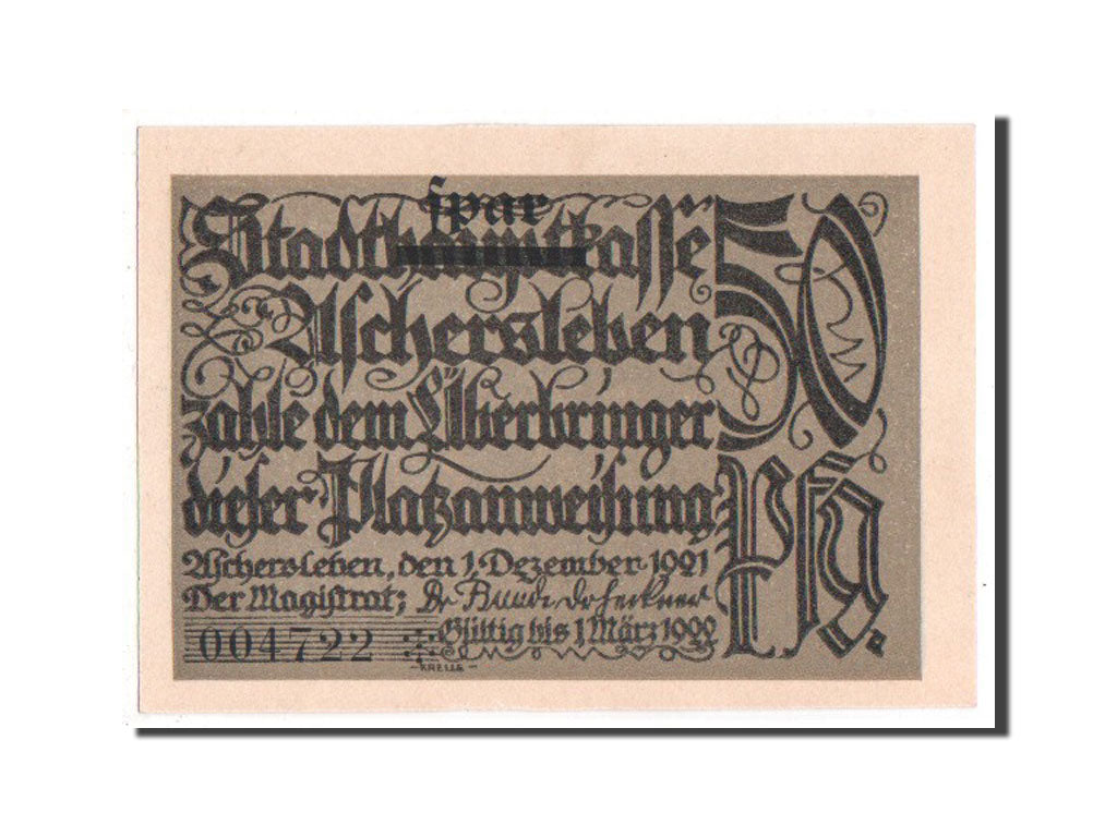 Banknote, Germany, Aschersleben, 50 Pfennig, 1921, UNC(65-70), Mehl:50.7