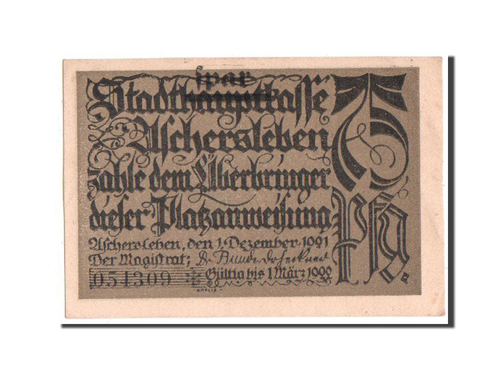 Banknote, Germany, Aschersleben, 75 Pfennig, 1921, UNC(63), Mehl:50.7