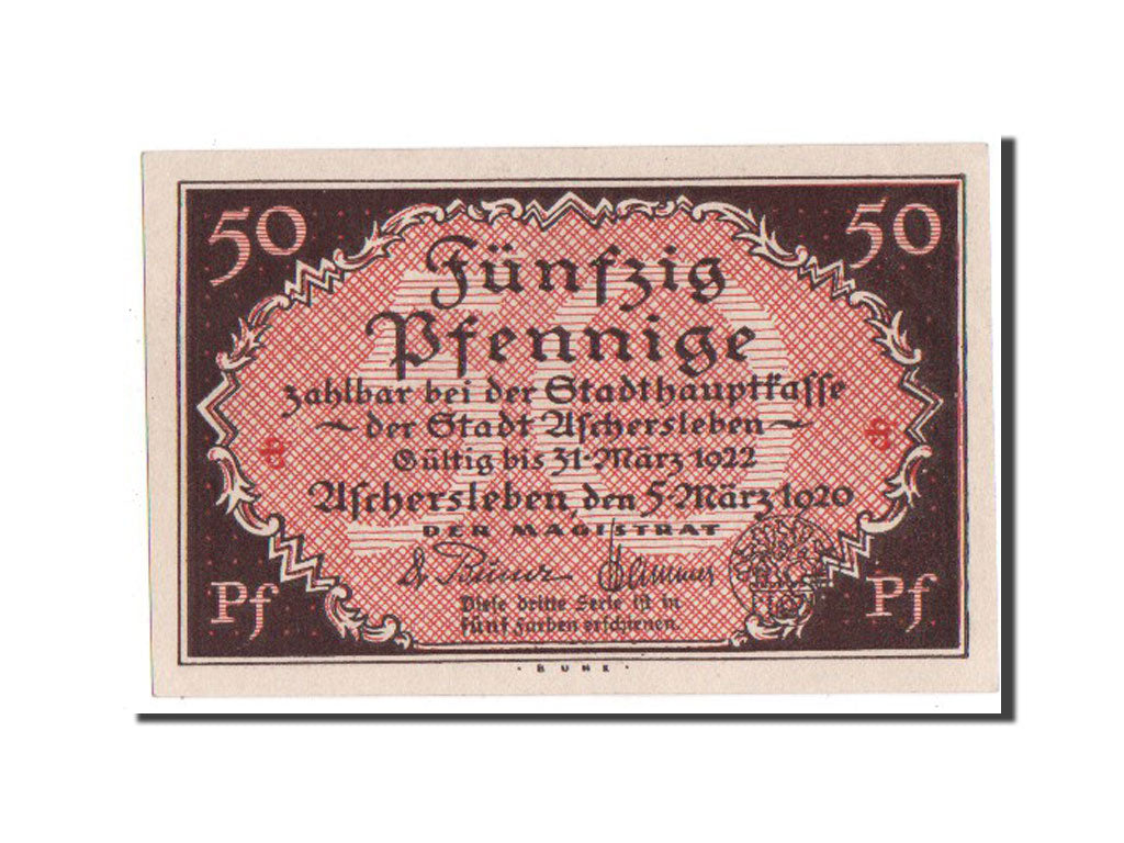 Banknote, Germany, Aschersleben, 50 Pfennig, 1920, UNC(65-70), Mehl:50.1