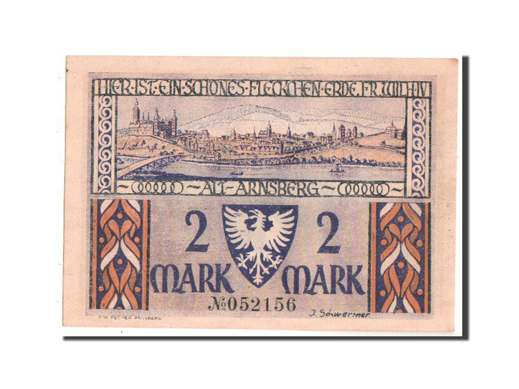 Banknote, Germany, Arnsberg, 2 Mark, 1921, UNC(63), Mehl:42.2