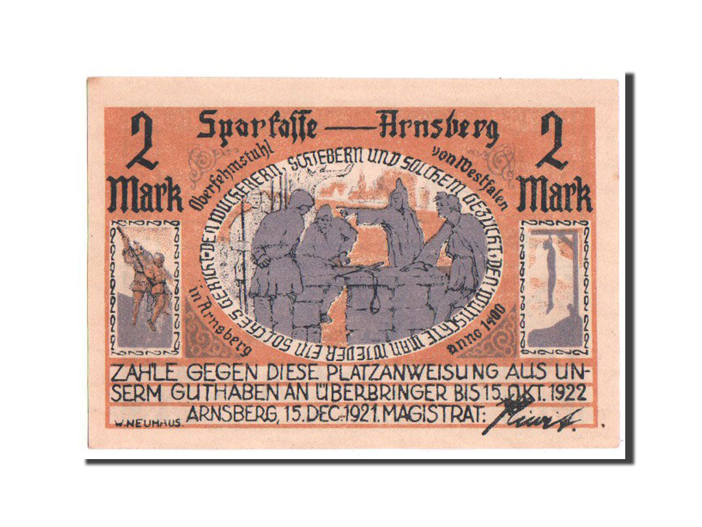 Banknote, Germany, Arnsberg, 2 Mark, 1921, UNC(63), Mehl:42.2