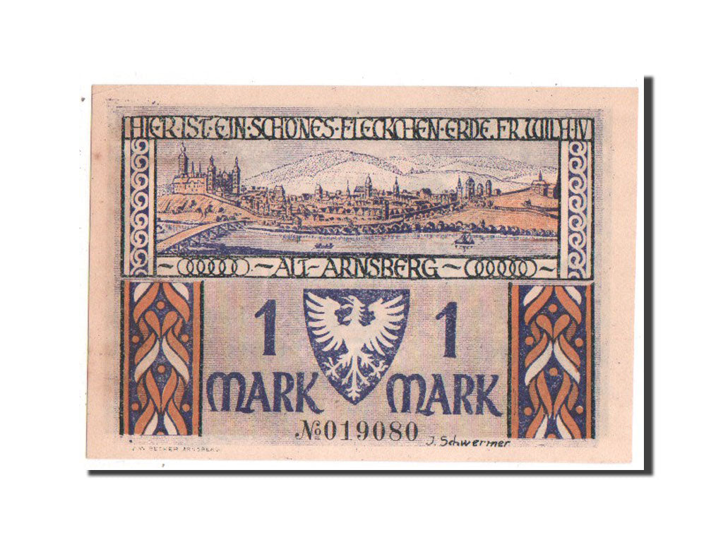 Banknote, Germany, Arnsberg, 1 Mark, 1921, UNC(63), Mehl:42.2