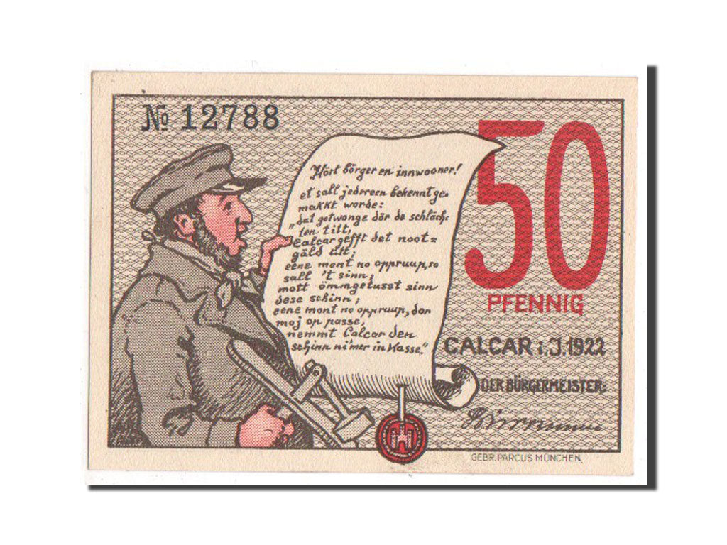 Banknote, Germany, Calcar Stadt, 50 Pfennig, 1922, UNC(63), Mehl:214.1