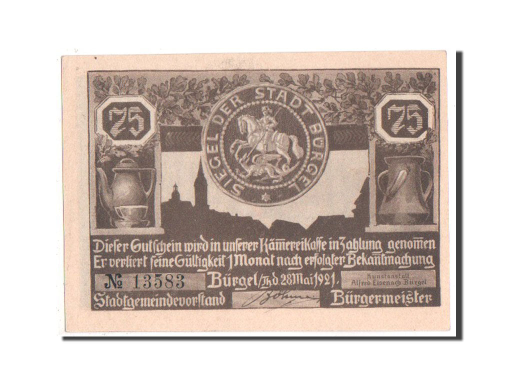 Banknote, Germany, Burgel Stadt, 75 Pfennig, 1921, UNC(64), Mehl:201.1a