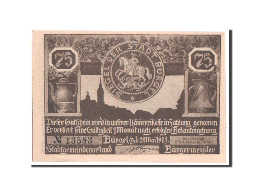Banknote, Germany, Burgel Stadt, 75 Pfennig, 1921, UNC(63), Mehl:201.1a