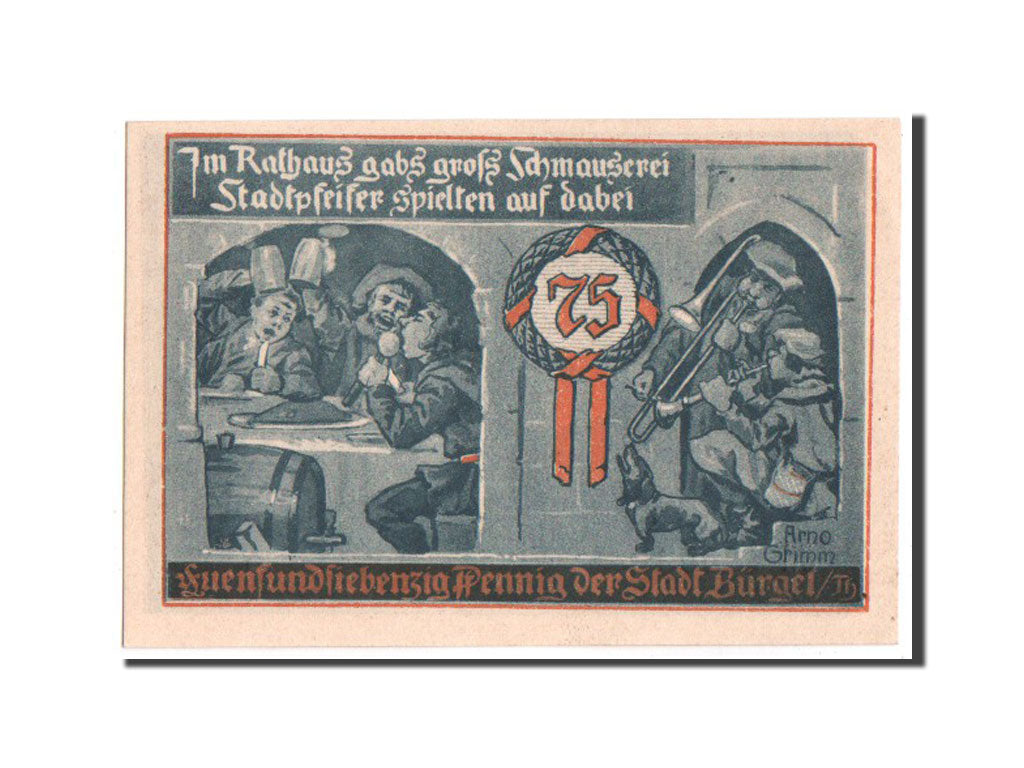 Banknote, Germany, Burgel Stadt, 75 Pfennig, 1921, UNC(63), Mehl:201.1a