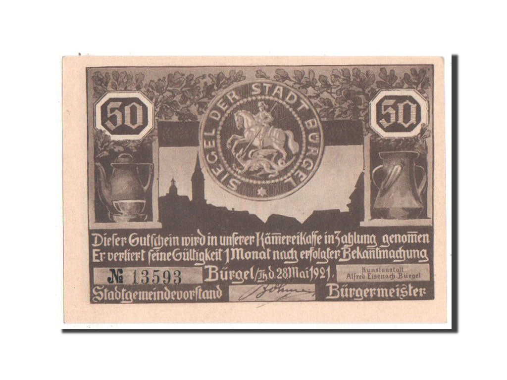 Billet, Allemagne, Burgel Stadt, 50 Pfennig, 1921, SPL+, Mehl:201.1a