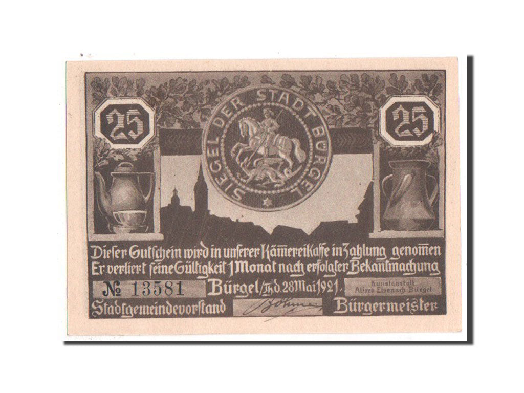 Banknote, Germany, Burgel Stadt, 25 Pfennig, 1921, UNC(64), Mehl:201.1a