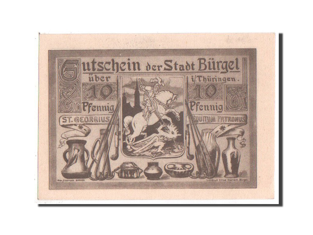 Banknote, Germany, Burgel Stadt, 10 Pfennig, 1921, UNC(64), Mehl:201.1b