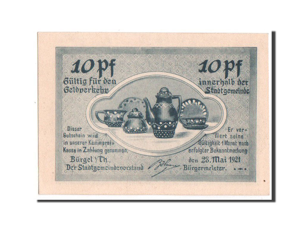 Banknote, Germany, Burgel Stadt, 10 Pfennig, 1921, UNC(64), Mehl:201.1b