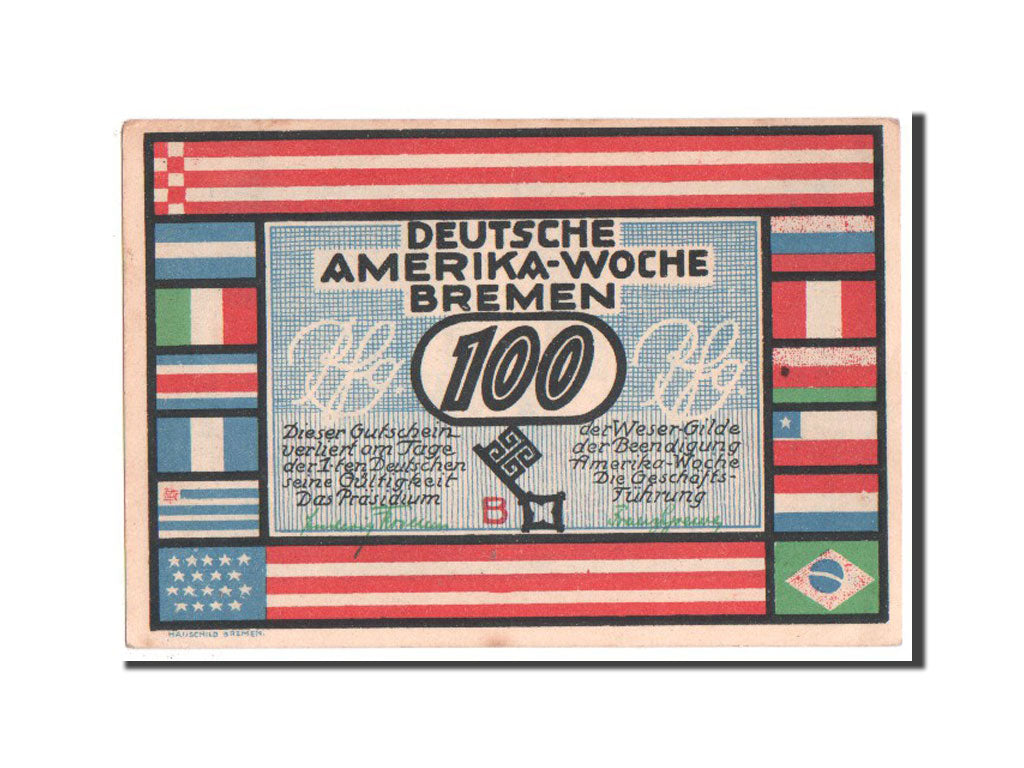 Banknote, Germany, Bremen Deutsche Amerika Woche, 100 Pfennig, 1923, UNC(60-62)