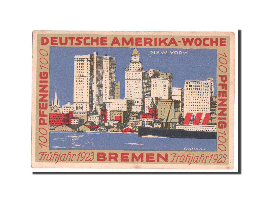 Banknote, Germany, Bremen Deutsche Amerika Woche, 100 Pfennig, 1923, UNC(60-62)