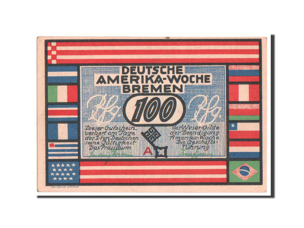 Billete, Alemania, Bremen Deutsche Amerika Woche, 100 Pfennig, 1923, SC