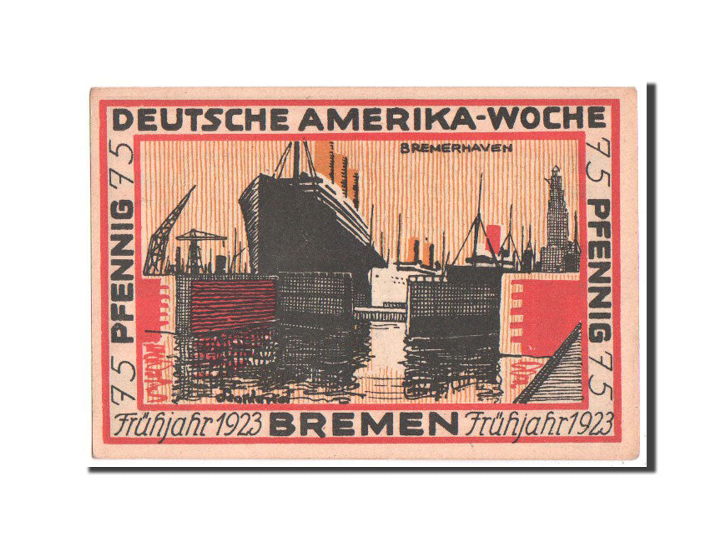 Billet, Allemagne, Bremen Deutsche Amerika Woche, 75 Pfennig, 1923, SPL