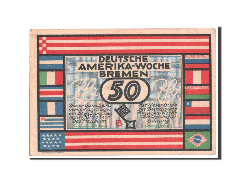 Banknote, Germany, Bremen Deutsche Amerika Woche, 50 Pfennig, 1923, UNC(60-62)