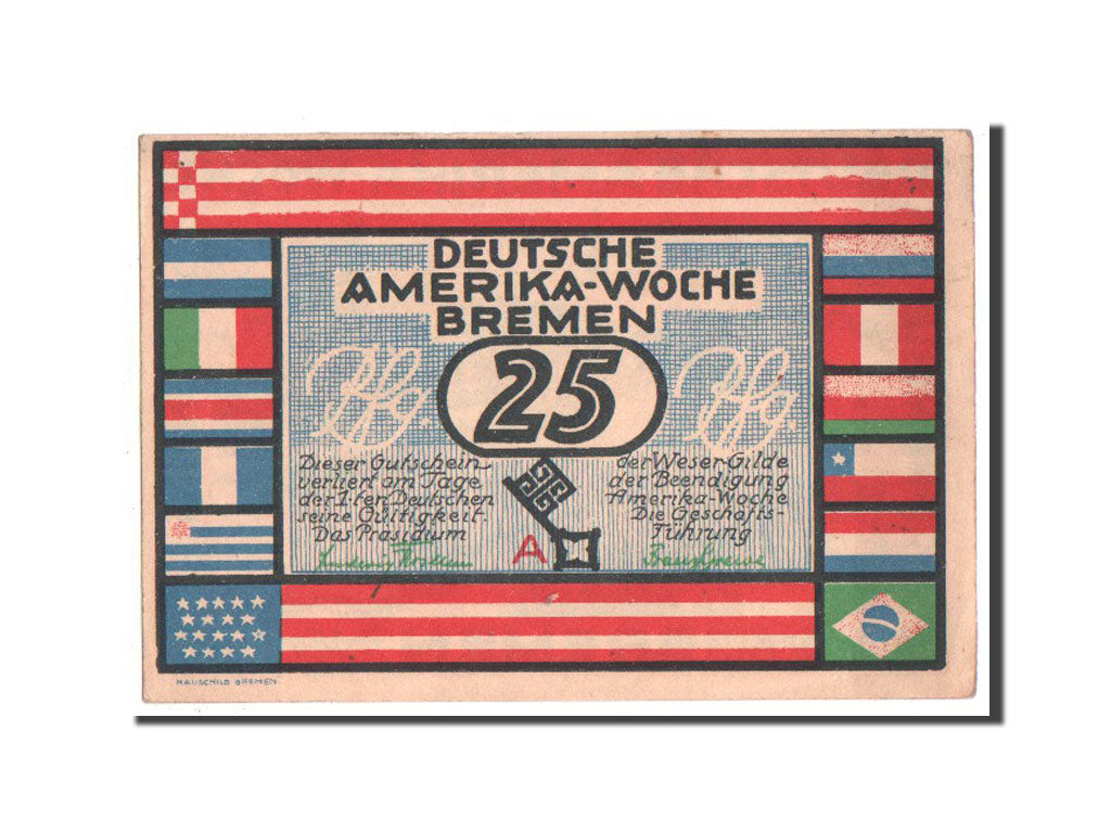 Banknote, Germany, Bremen Deutsche Amerika Woche, 25 Pfennig, 1923, UNC(60-62)