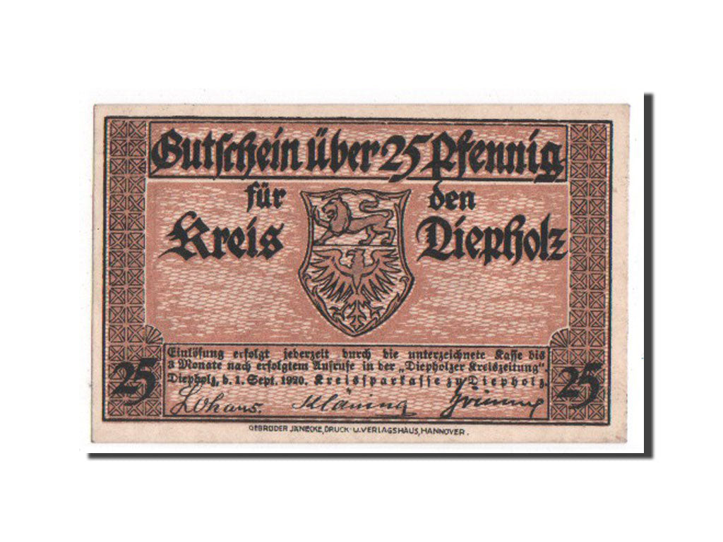Billet, Allemagne, Diepholz, 25 Pfennig, 1920, SPL, Mehl:273.1