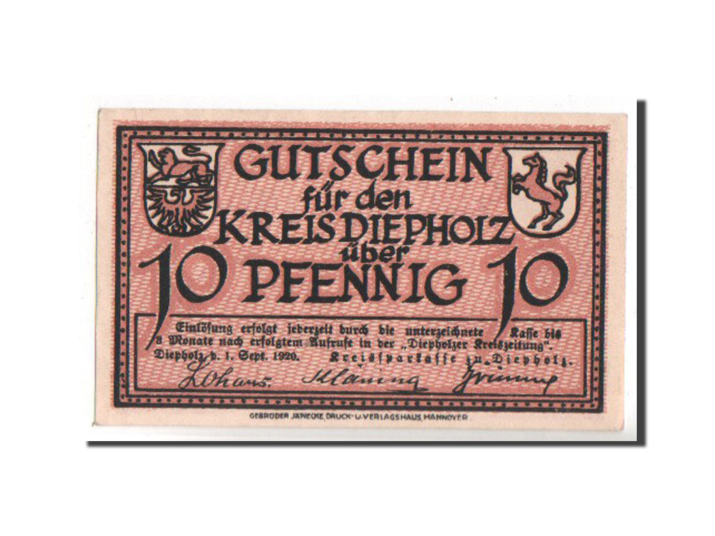 Banknote, Germany, Diepholz, 10 Pfennig, 1920, UNC(63), Mehl:273.1