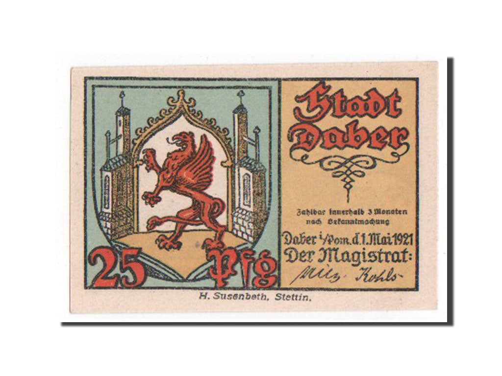 Banknote, Germany, Daber Stadt, 25 Pfennig, 1921, UNC(65-70), Mehl:250.1