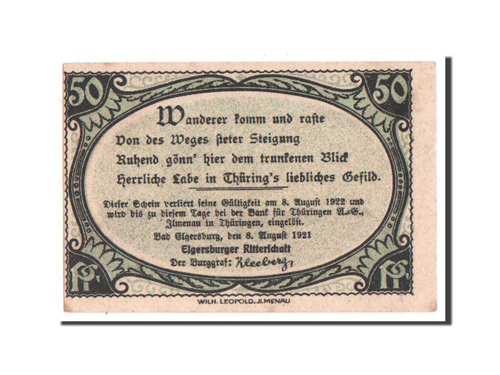 Banconote, Germania, Elgersburg Bad, 50 Pfennig, 1921, SPL, Mehl:328.1