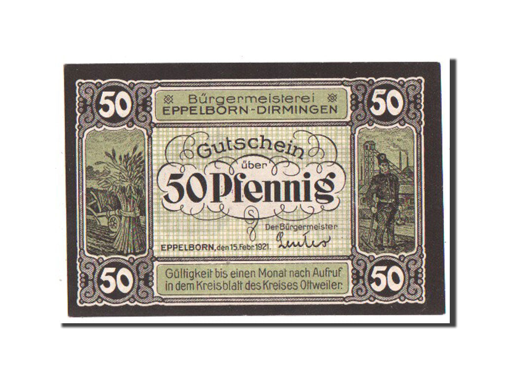 Banknote, Germany, Eppelborn Dirmingen Burgermeisterel, 50 Pfennig, 1921