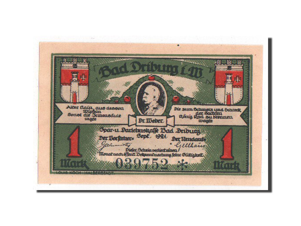 Banknote, Germany, Driburg Bad, 1 Mark, 1921, 1921-09-01, UNC(65-70)