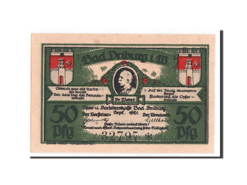 Banknote, Germany, Driburg Bad, 50 Pfennig, 1921, 1921-09-01, UNC(65-70)