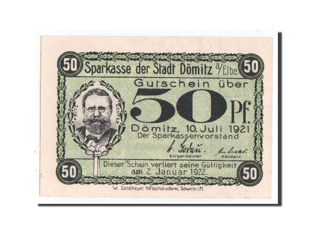 Banknote, Germany, Domitz Stadt, 50 Pfennig, 1921, UNC(65-70), Mehl:278.1