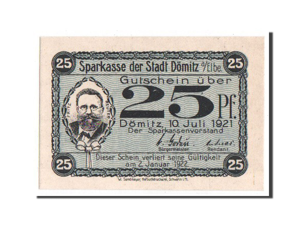 Banknote, Germany, Domitz Stadt, 25 Pfennig, 1921, UNC(65-70), Mehl:278.1