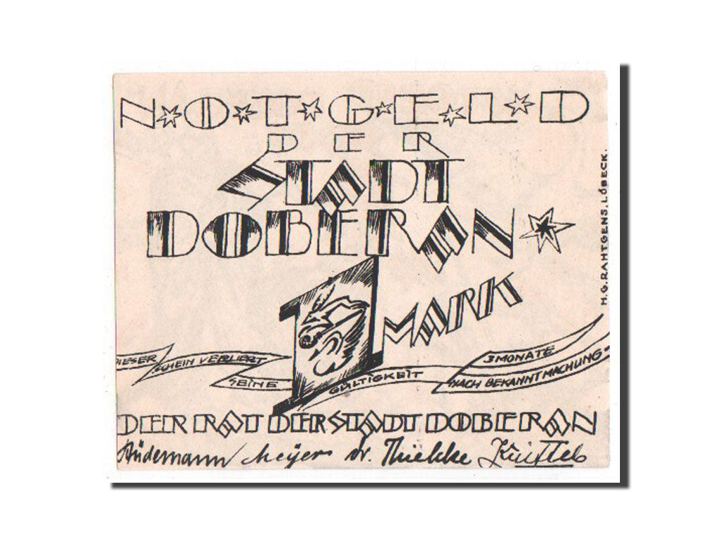 Banknote, Germany, Doberan Bad, 1 Mark, 1921, UNC(65-70), Mehl:276.1