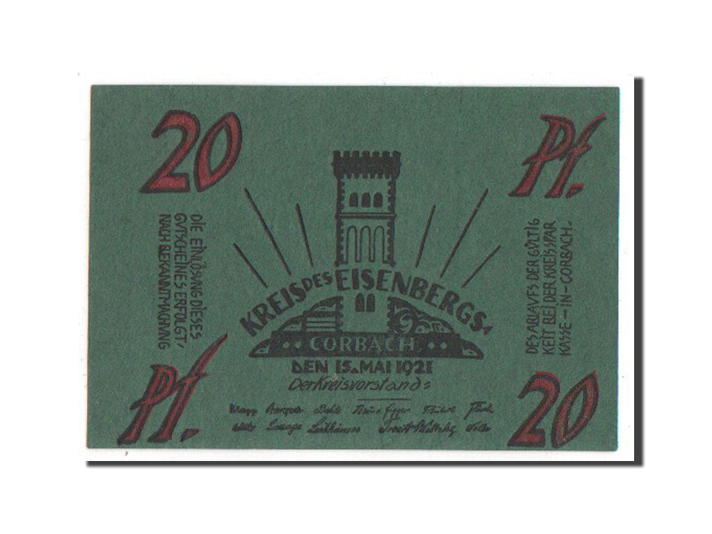 Banknote, Germany, Eisenberg Stadt, 20 Pfennig, 1921, UNC(65-70), Mehl:321.1a