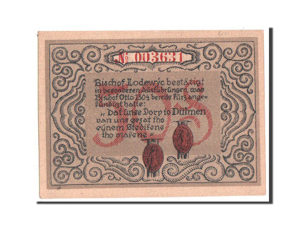 Banknote, Germany, Dulmen, 50 Pfennig, 1921, UNC(63), Mehl:295a