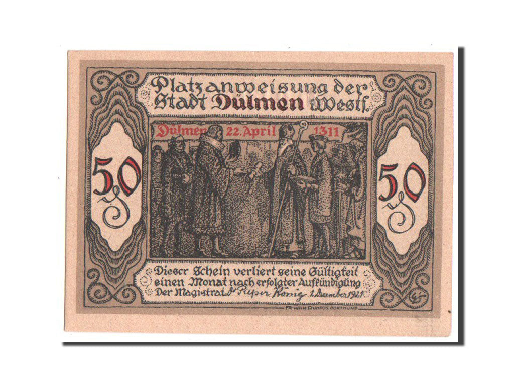 Banknote, Germany, Dulmen, 50 Pfennig, 1921, UNC(63), Mehl:295a