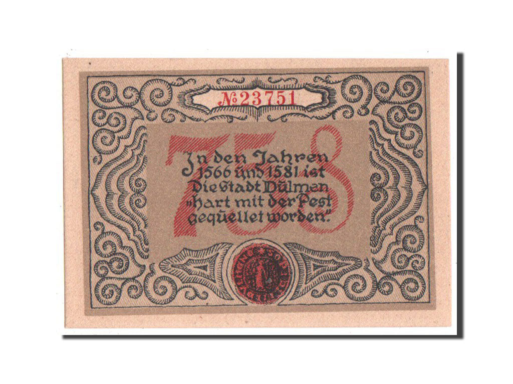 Banknote, Germany, Dulmen, 75 Pfennig, 1921, UNC(65-70), Mehl:295.1a