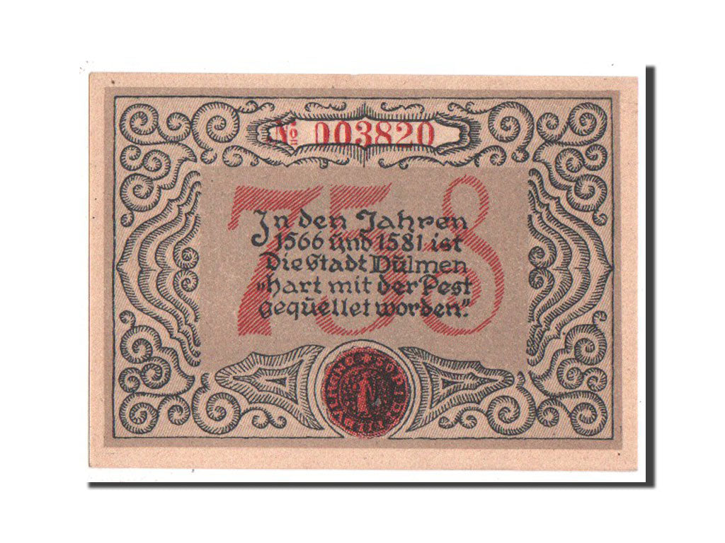 Banknote, Germany, Dulmen, 75 Pfennig, 1921, UNC(63), Mehl:295.a
