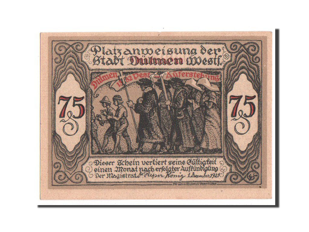 Banknote, Germany, Dulmen, 75 Pfennig, 1921, UNC(63), Mehl:295.a