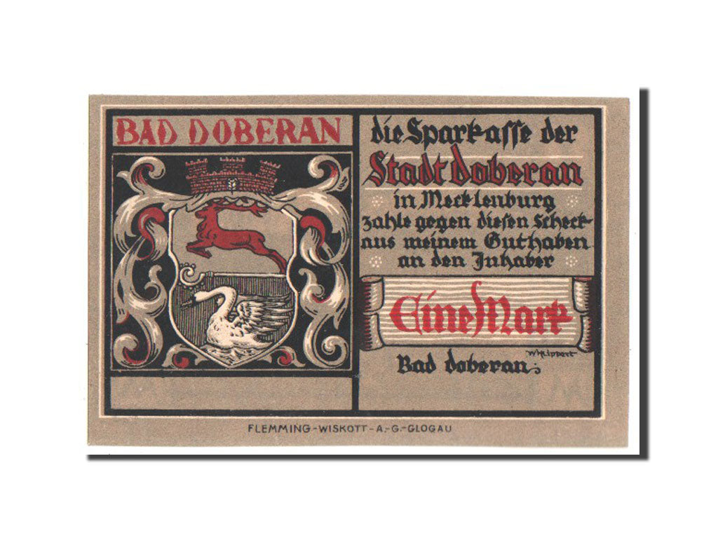 Banknote, Germany, Doberan Bad, 1 Mark, 1922, UNC(63), Mehl:276.4c